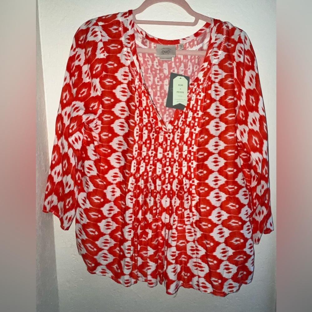 Anthropologie Red and White Graphic Blouse